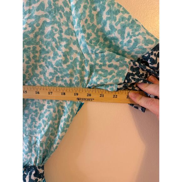 Marie Oliver Ryan Silk Mini Wrap Dress in Pebble Blue Ruffle Hem Large Coquette - Picture 7 of 9